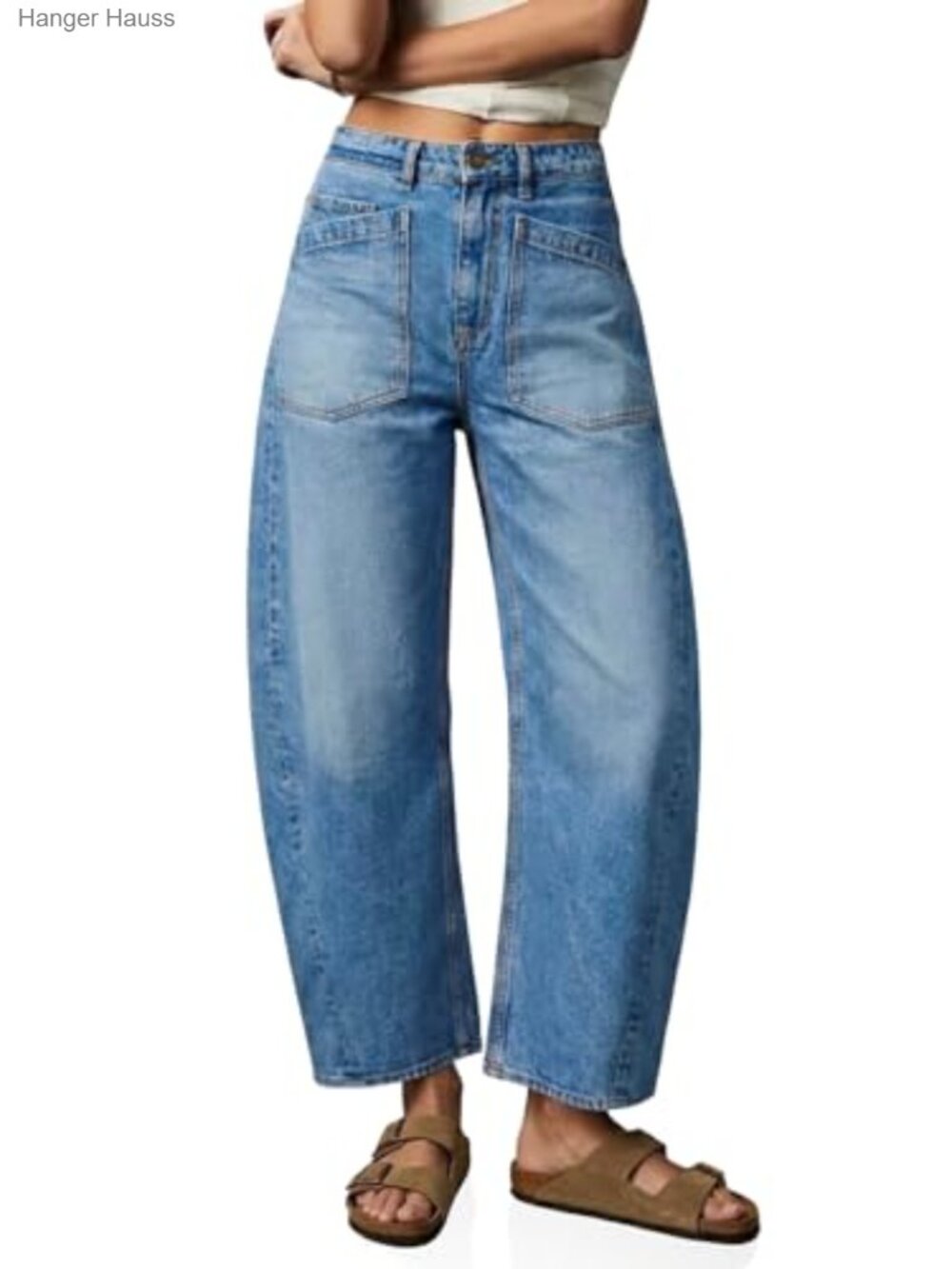 High Waisted Barrel Jeans Cropped Wide Leg Boyfriend Denim Pants